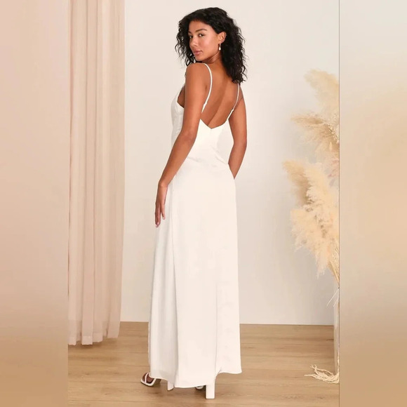 Lulu's Here's to Love White Satin Backless Column Maxi Dress S Wedding Bridal - Picture 5 of 12